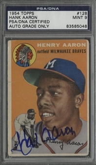 1954 Topps #128 Hank Aaron Signed Rookie Card – PSA/DNA MINT 9
